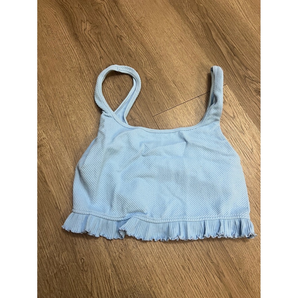 Zara Women Light Blue Ribbed Ruffle Hem Crop Top Tank Size XS